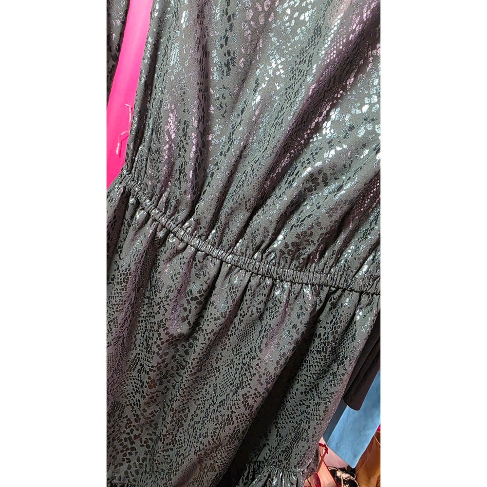 Michael Kors Metallic Snakeskin Cold Shoulder Ruffle Midi Wrap Dress Black XS - Picture 6 of 12